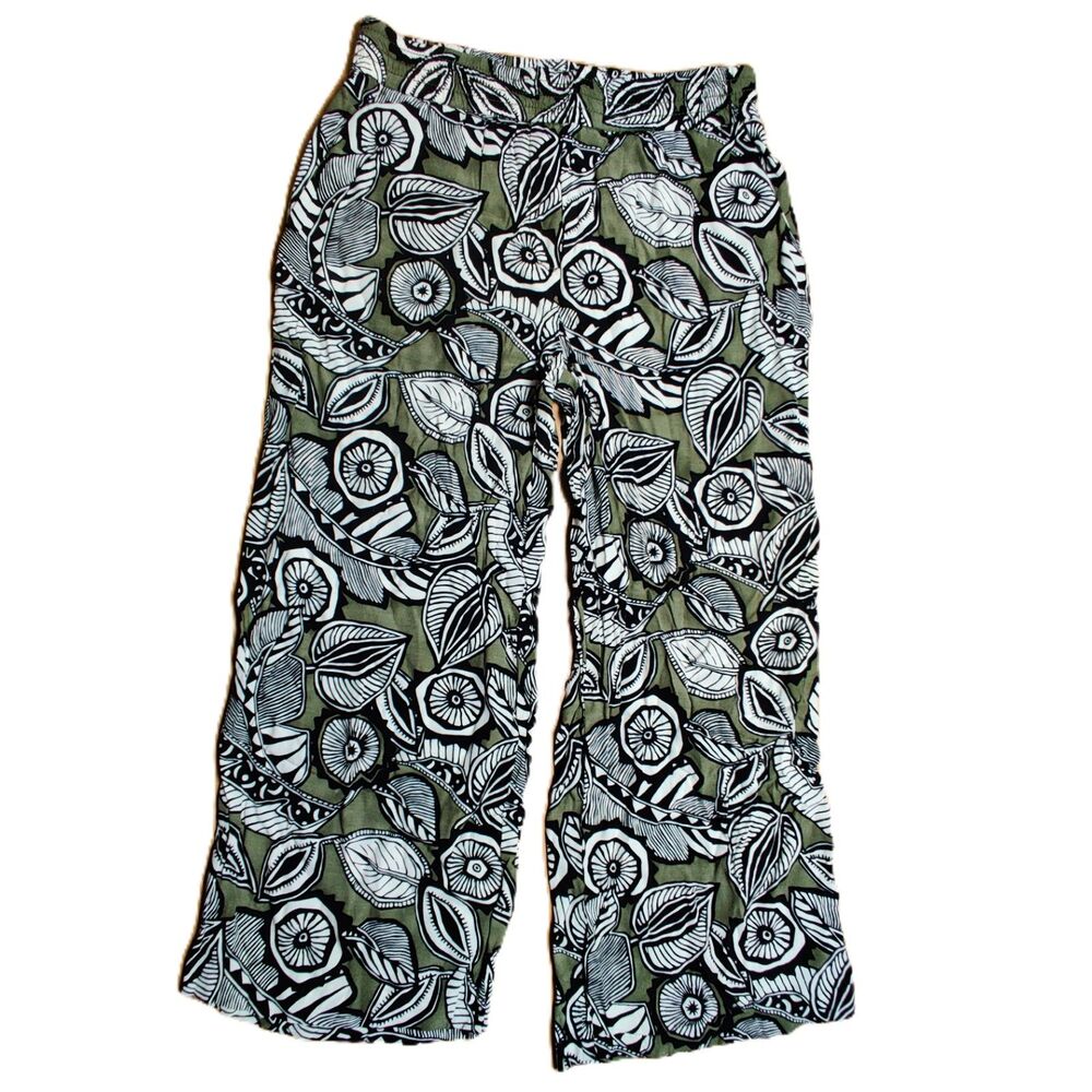 Ann Taylor Loft Pants Womens 6 Green Floral Wide Leg Pull On Rayon